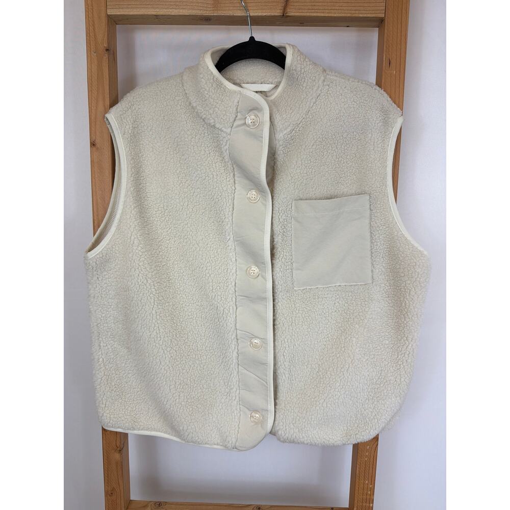 NWT Soyaconcept Cream Sherpa Fleece High Collar Button Up Vest Medium Eco